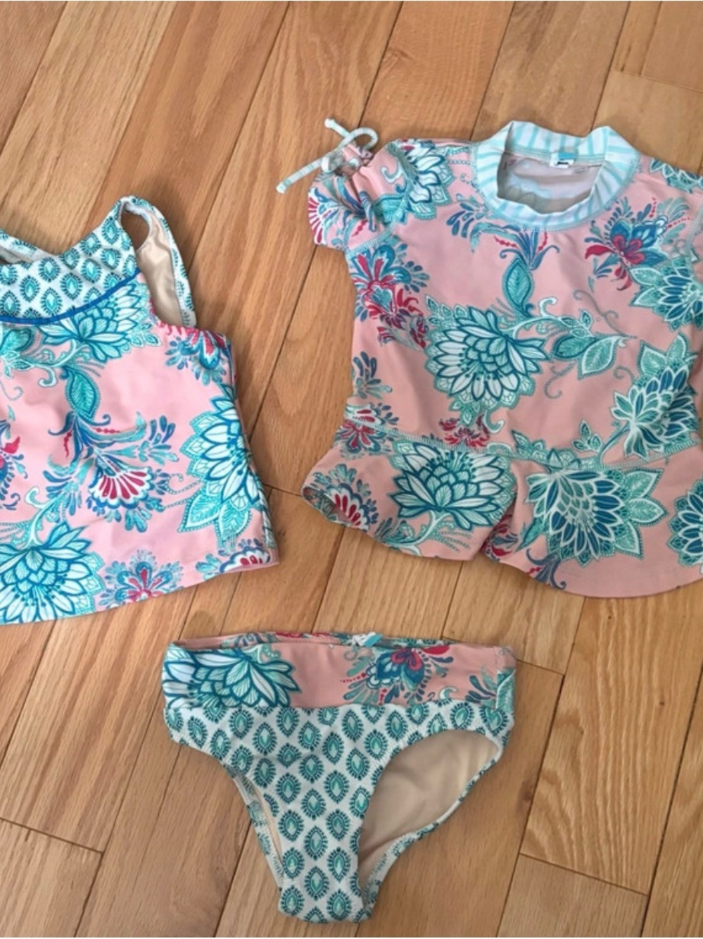 Cabana Life Pink & Teal Floral Kids 3-Piece Swim Set